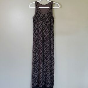 Athleta Black & Tan Print, Sleeveless Stretch Maxi Dress. Size Medium